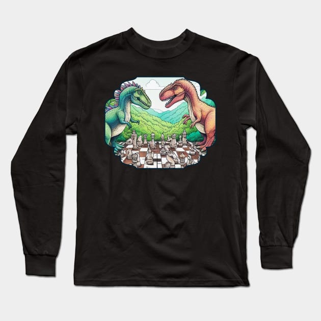 Dinosaur Chess Long Sleeve T-Shirt by Shawn's Domain